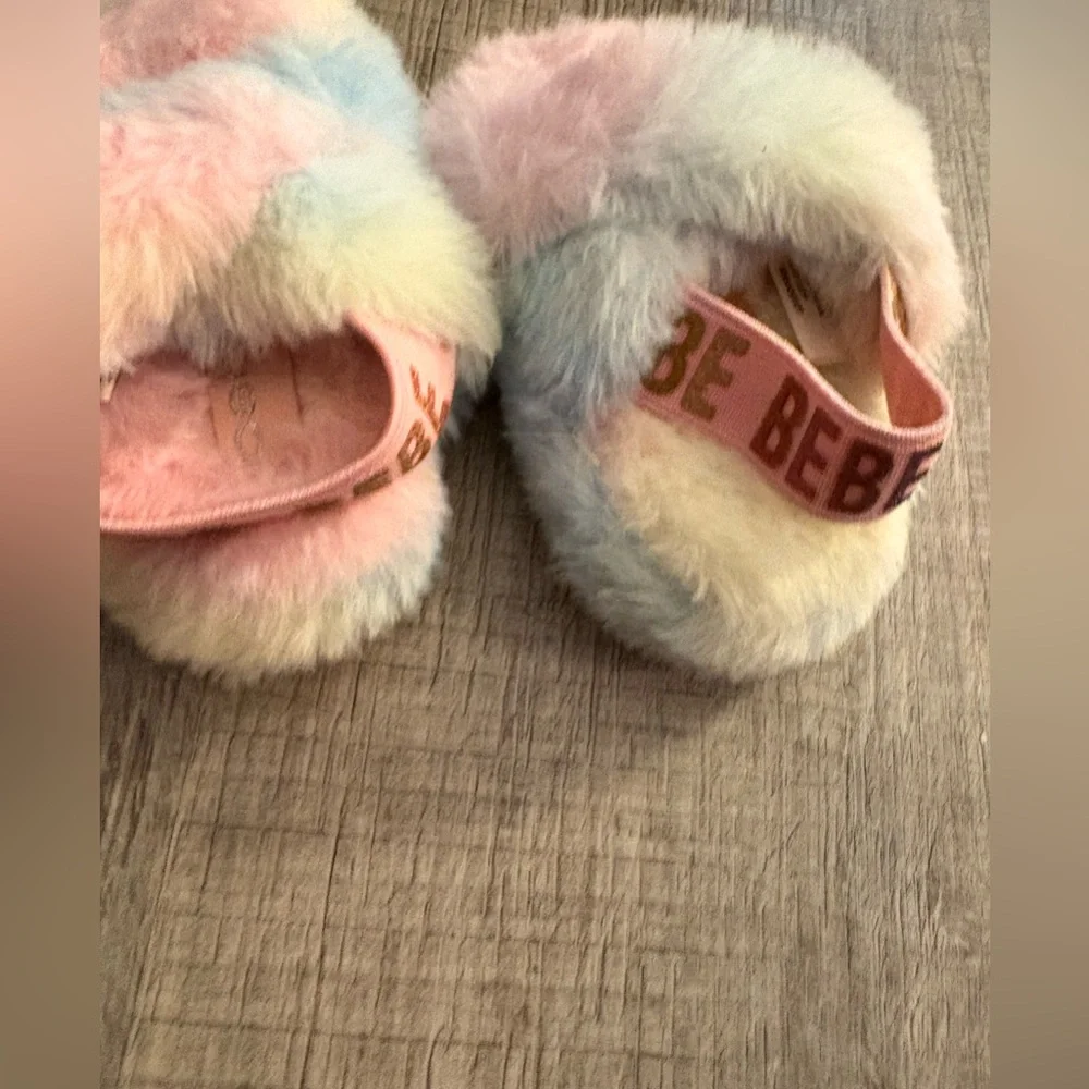 Bebe Jeanna Faux Fur colorful pastel pink yellow  baby girl sling back sandal
